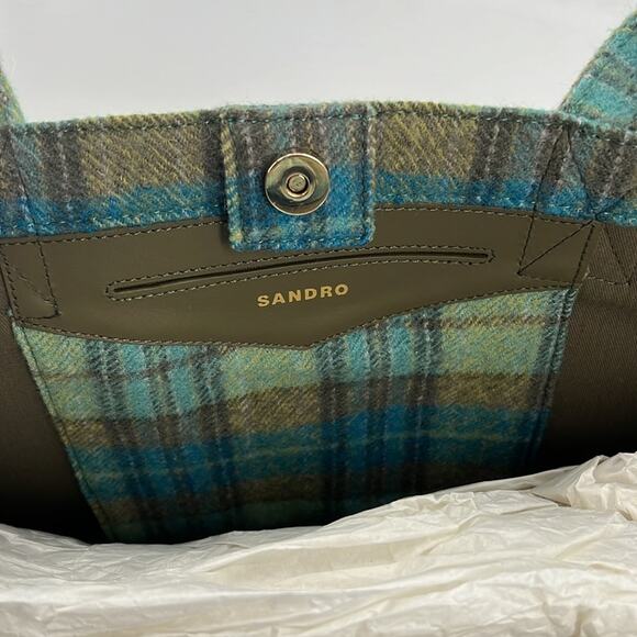 Sandro Kasbah Tartan Tote Bag - Green/Blue - New with tags - MSRP $370 - Picture 5 of 8